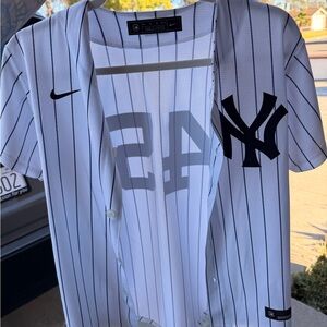Nike White Pinstripe Baseball Jersey with Black Stripes